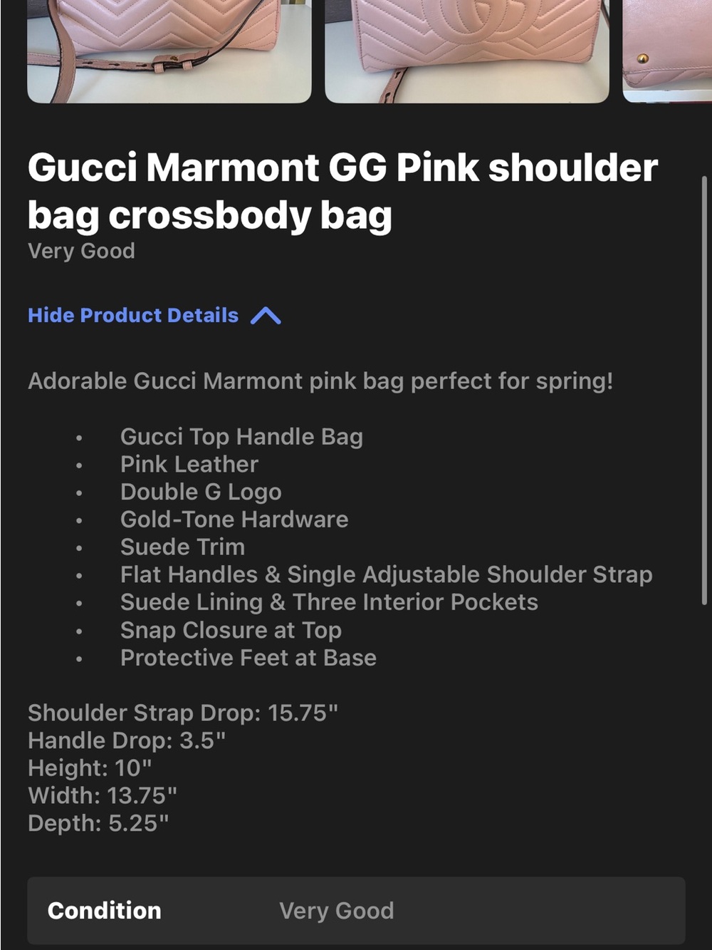 Gucci Pink Marmont Quilted Shoulder Bag